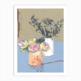 Roses And Winter Flowers Art Print