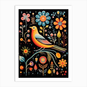 Folk Bird Illustration Cowbird 4 Art Print