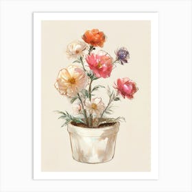 Watercolor Flowers In A Pot Art Print