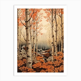 Birch 3 Vintage Autumn Tree Print  Art Print