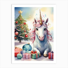Family Christmas Unicorn Art Print
