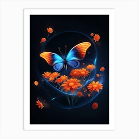 Butterfly And Flowers 3 Art Print