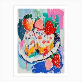 Strawberry Jelly Dessert Painting Wild Brushstrokes Art Print