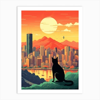 Seoul, South Korea Skyline With A Cat 3 Art Print