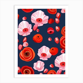 Seamless Pattern With Red Roses Art Print