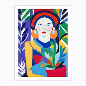 Woman With Plants Art Print