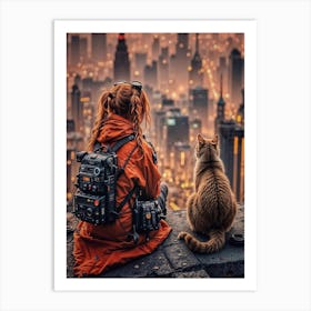 Cat Watching City Art Print