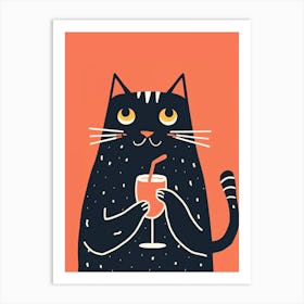 Cat With A Glass Of Wine 1 Art Print