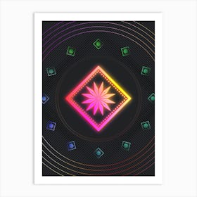 Neon Geometric Glyph in Pink and Yellow Circle Array on Black n.0138 Art Print
