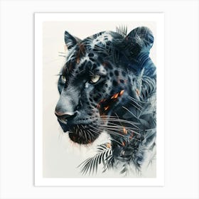 Double Exposure Realistic Black Panther With Jungle 2 Art Print
