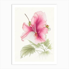 Hibiscus Floral Quentin Blake Inspired Illustration 1 Flower Art Print