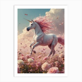 Unicorn In A Field Of Flowers Art Print