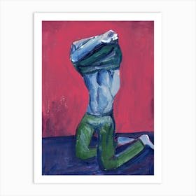 Undressing man homoerotic gay art male nude body man erotic painting bulge Art Print