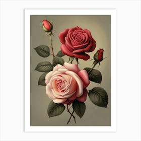 Three Roses Botanical Art Print