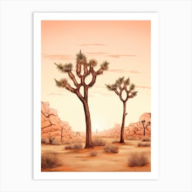  Minimalist Joshua Trees At Dusk In Desert Line Art 2 Art Print