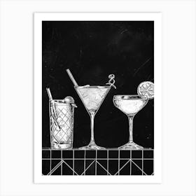 Black & White Cocktail Selection Illustration Art Print