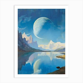 Moon Reflected In A Lake Art Print