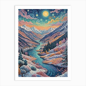 Winter Night In The Mountains Art Print