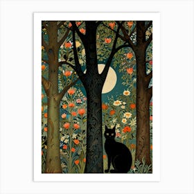 Cat In The Forest Style William Morris Art Print