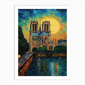 Notre Dame Paris France Van Gogh Style 1 Art Print
