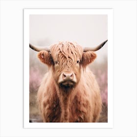 Pink Photography Style Of Highland Cow In The Rain 2 Art Print