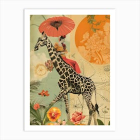 Giraffe With Umbrella Art Print