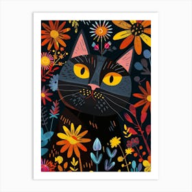 Black Cat In Flowers 11 Art Print