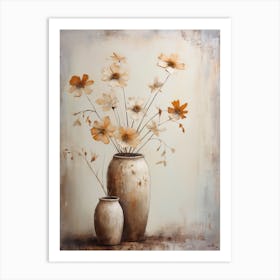 Cosmos, Autumn Fall Flowers Sitting In A White Vase, Farmhouse Style 3 Art Print