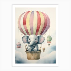 Baby Elephant In A Hot Air Balloon Art Print