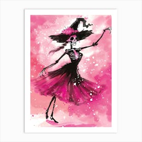 Halloween Skeleton In Pink Dress Art Print