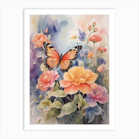 Butterfly And Roses 4 Art Print