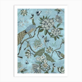 Chinoiserie Peacock Pale Blue Art Print