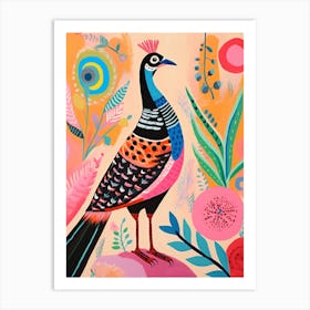 Pink Scandi Pheasant 8 Art Print