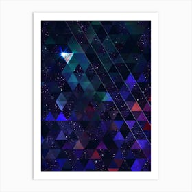 Abstract Geometric Triangle Cosmic Space Pattern in Blue n.0005 Art Print