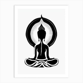Meditating Figure, Symbol, Third Eye Simple Black & White Illustration 1 Art Print
