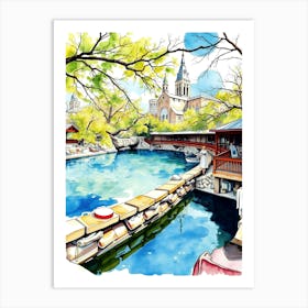 Watercolor Of A River Art Print