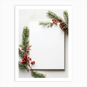 Christmas Card Featuring Minimalistic Design Blank White Paper Background Delicate Ornament Adorne Art Print