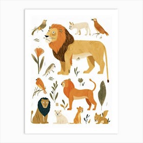 Barbary Lion Interaction Clipart 1 Art Print