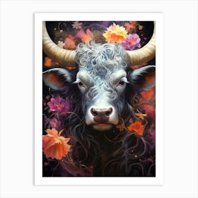 Bull With Flowers 1 Art Print