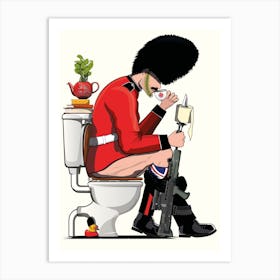 British Soldier, Kings Guards, on the Toilet Art Print