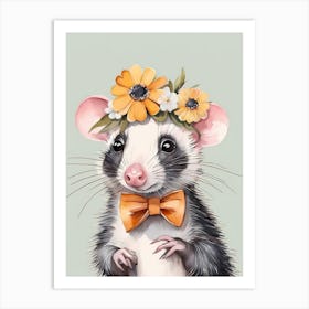 Baby Opossum Flower Crown Bowties Woodland Animal Nursery Decor (18) Result Art Print