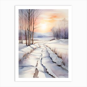 Winter Landscape Watercolor Painting 1 1 Art Print