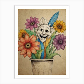 Clown With Flowers Art Print