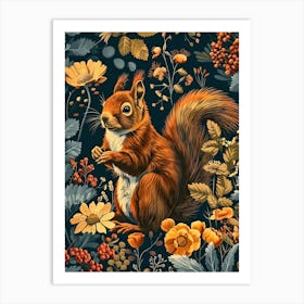 Squirrel In The Forest Inspired by William Morris Art Print