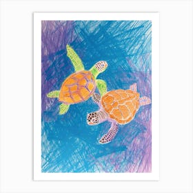 Rainbow Abstract Crayon Sea Turtles 1 Art Print