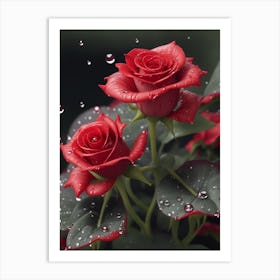 Red Roses At Rainy With Water Droplets Vertical Composition 90 Art Print