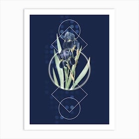 Vintage German Iris Botanical with Geometric Line Motif and Dot Pattern n.0147 Art Print