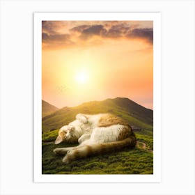 Giant Cat Relaxing On Hill Art Print