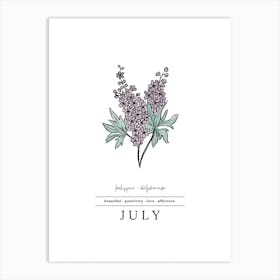 July Larkspur Birth Flower 2 Art Print