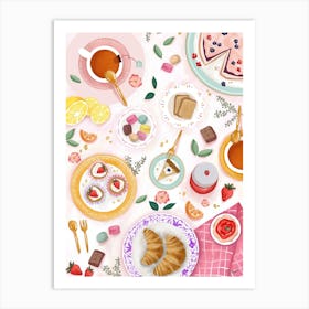 Tea And Pastry Coffee Brunch Art Print Kitchen Wall Art 1 Art Print